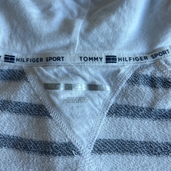 New Tommy Hilfiger Sport White Navy Cotton Polyester Hoodie size L - Picture 9 of 12
